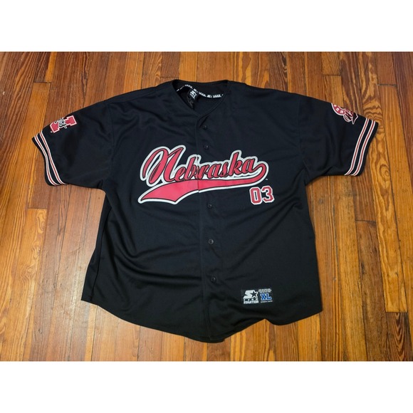 STARTER Other - Starter Nebraska Huskers Baseball Jersey Mens XL Black Red Button Front 03 Logo